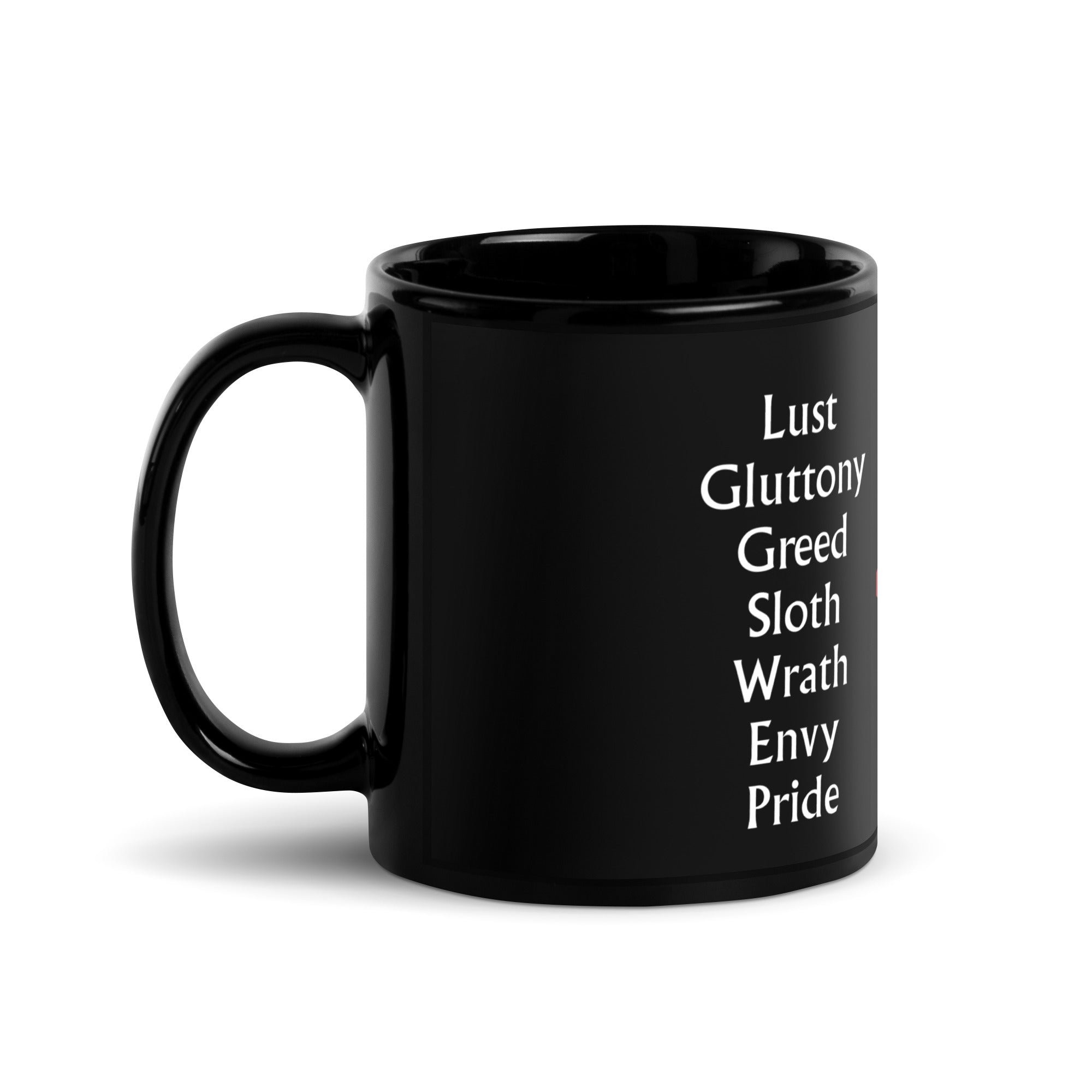 7 Sins < 7 Virtues Black Glossy Mug