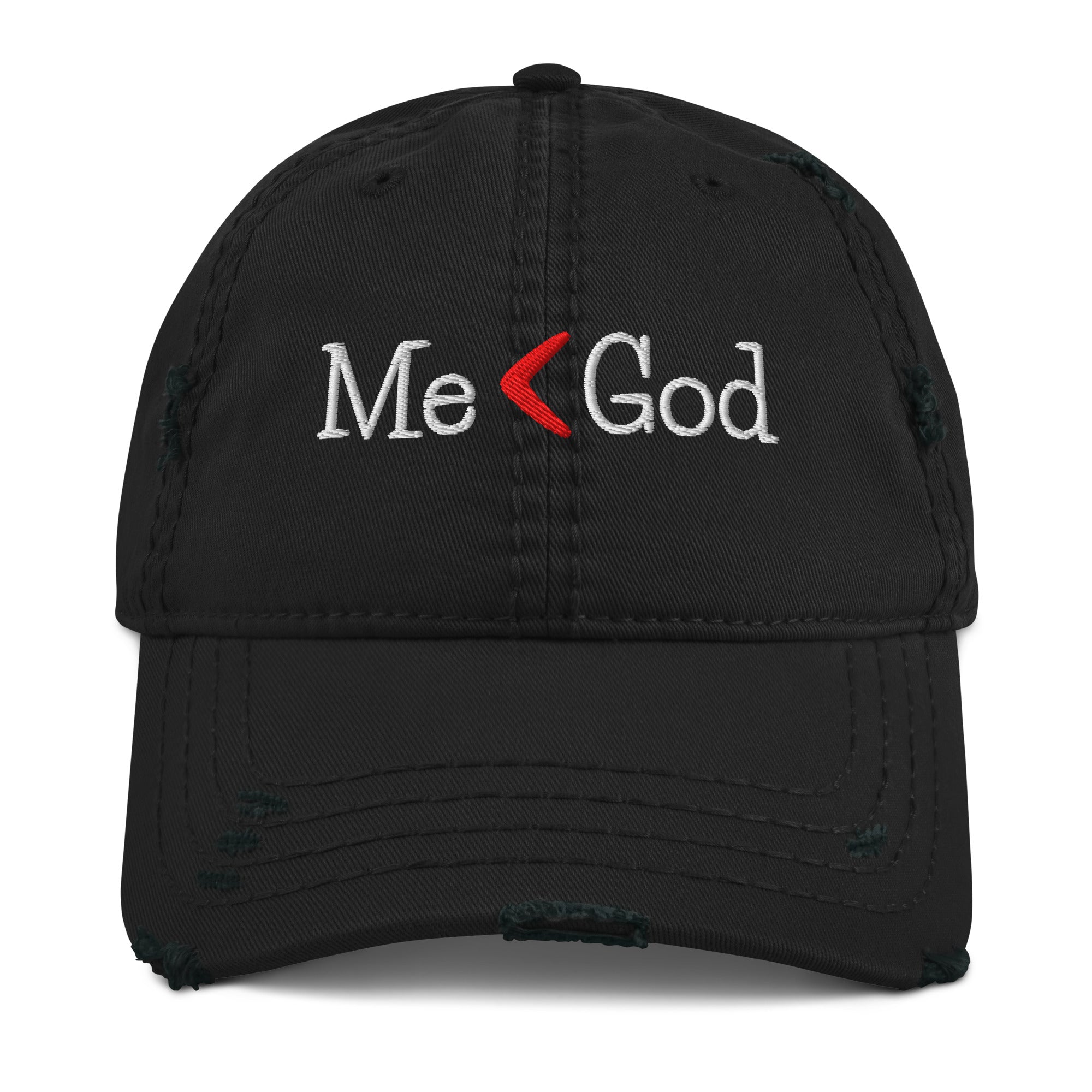 Me < God Distressed Dad Hat